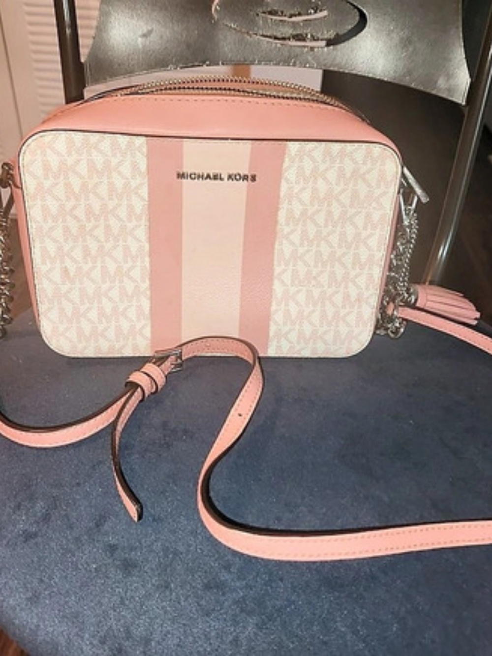 Michael Kors Jet Set Large East West Crossbody Bag Pink & White